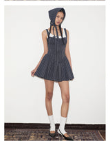 rirri Summer Collection 100% Cotton Textured Stripes Tie-Detail Resort Princess Style Dress (Excludes Inner Camisole）