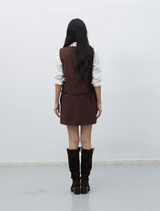 suede belted one-piece - dark brown 