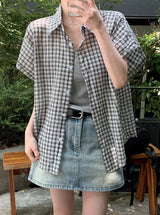 #リコチェックロールアップ半袖シャツ(3color)
