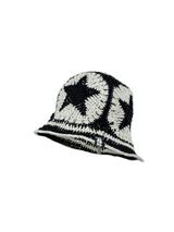 Cotton Linen Raffia Crochet Bucket Hat with Brim and 5 Granny Square Star Patches