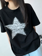 Barcode Star Dot Graphic Oversized Tee 3color