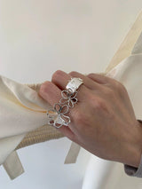 Silver line flower open ring