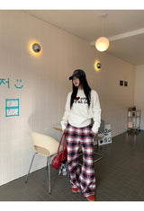 コットンチェックカジュアルワイドパンツ