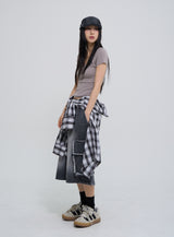 [U-BASIC] Slow button V-neck short sleeve