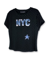 デニムパッチグラフィックドットTシャツ_ブラック