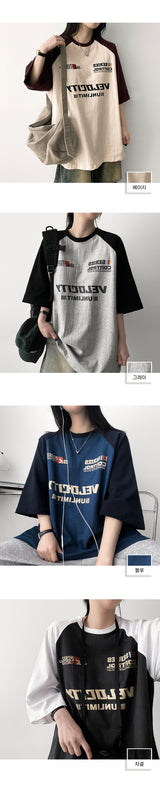 シチン オーバーサイズフィット カラーラグランショートスリーブTシャツ