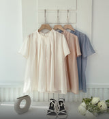 Ringo Pintuck Back Ribbon Short Sleeve Blouse