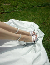 シアークロスストラップサンダルヒール(White)