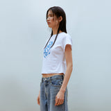 フラワークロップTシャツ(ブルー)