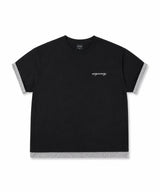 レイヤードロールアップクロップドTシャツ - ブラック