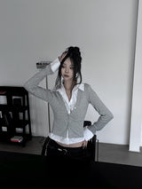 basic shirt layered cardigan (2color)