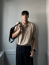 Three-Button Collar Short Sleeve Knit
