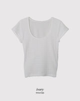 SL エンボスバックスリットストラップクロップ半袖Tシャツ(3color)