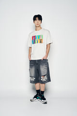 25SS ヘムラインデストロイドデニムショートパンツ グレー