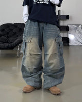 バーン ダイアゴナル カーゴ ワイド デニム パンツ