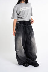 Sagging double denim banding pants