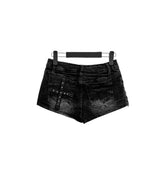 Deconlow studded black denim shorts