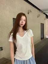 ホワイトレースホルターレイヤードショートスリーブTシャツ