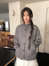 Mayo Pocket Loose Fit High Neck Knit Cardigan