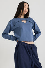 コットンレイヤード長袖Tシャツ, Navy