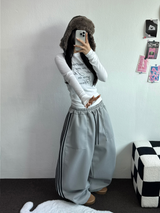 FLEECE❤TRACK BIG POCKET LONG WIDE BALLOON PANTS 🖤🩶💛4COLOR