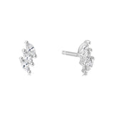 silver triple marquise stud rhodium plating + 925 silver earrings E063-01H