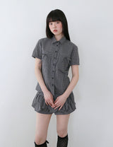 CHECK RIBBON SHIRTS(BLACK)
