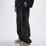 INCISION SIDE WRINKLE DENIM PANTS - BLACK/CAMO