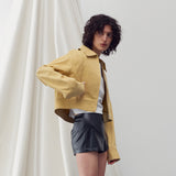 STITCH DETAILED BOMBER JACKET MUSTARD