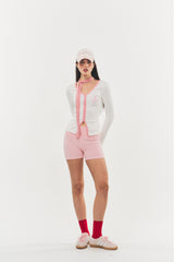 Logo Muffler V-neck Top Pink