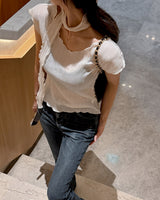 Aon Pleated Blouse & Tie Set
