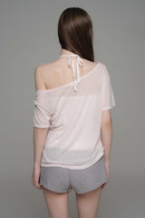 Powder sheer ribbon top, Baby Pink