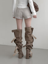 1203 Multiway Buckle Thigh-High Flip-flop Boots
