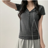 Ruzyn spandex stripe snap short sleeve hoodie