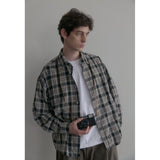 Vintage washing beige check shirts