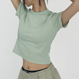 Siju Basic Label Plain Crop Short Sleeve T-Shirt