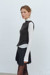 LAYERED VEST MOCK NECK T-SHIRT - IVORY/CHARCOAL