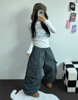 HOT HEAT 🔥 PADDING CARGO OVER UNISEX LONG PANTS🩶🖤2COLOR