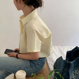 [BELLIDE MADE] Standard semi-cropped short-sleeved shirt & blouse