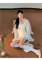 Lily frill shirring lace skirt