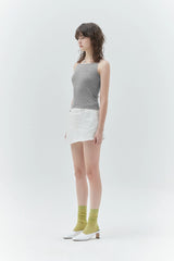 KIRSH PLAIN SEMI WIDE DENIM SKIRT PANTS - WHITE