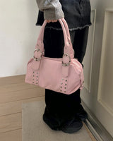 Clune Stud Eyelet Buckle Leather Shoulder Bag