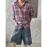 [UNISEX] ストリングチェックオーバーフィットシャツ