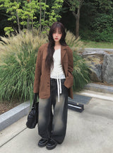 カーティウォッシングワイドデニムパンツ