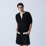 unveil henley neck layerd knit black