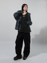 (UNISEX) ヴィンテージチェックフードシャツ
