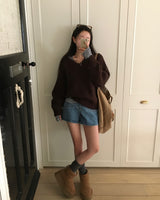 [BELLIDE MADE] キンシャモヘアVネックルーズフィットニット