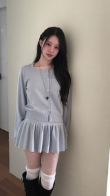 [♡MADE♡] トーンデューニットフレアワンピース + ソフトカーディガンセット