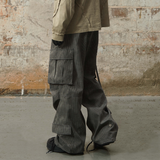 RELABEL 24SS ‘The Invisible Man’ ツートンカラーシルエットプリーツ アンド ベルト付きワークトラウザー 調節可能複合テクスチャ生地