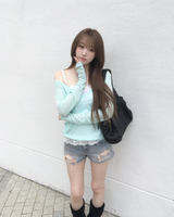 Lace denim shorts